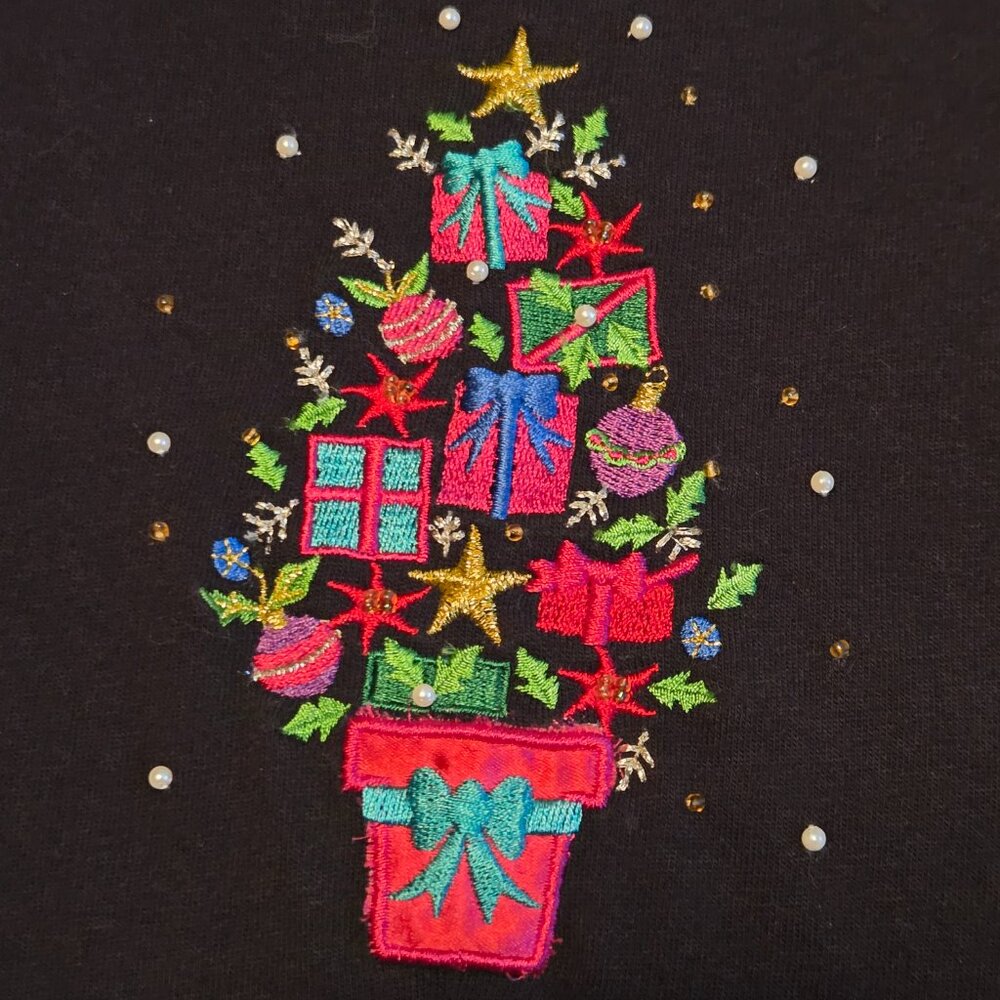 vintage victoria jones women's holiday beaded embroidered sweater xl (36)